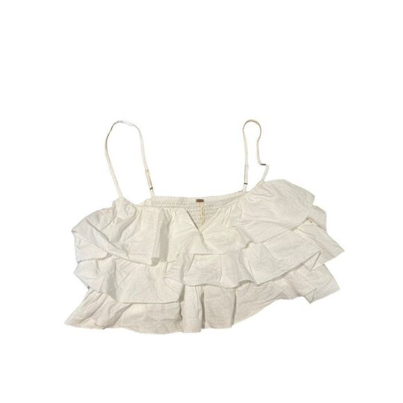 NWT Free People Danielle Ruffle Crop Tank Optic White Large - Picture 3 of 6